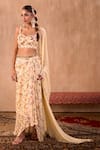 Mehak Murpana X AZA_Ivory Crepe, Georgette Embroidery Sweetheart Neck Floral Print Draped Skirt Set 