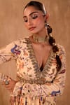 Mehak Murpana X AZA_Ivory Crepe, Georgette Embroidery V-neck Floral Print Anarkali With Dupatta _at_Aza_Fashions