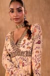 Shop_Mehak Murpana X AZA_Ivory Crepe, Georgette Embroidery V-neck Floral Print Anarkali With Dupatta _Online
