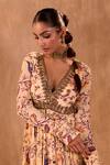 Mehak Murpana X AZA_Ivory Crepe, Georgette Embroidery V-neck Floral Print Anarkali With Dupatta 