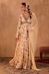 Mehak Murpana X AZA_Ivory Crepe, Georgette Embroidery V-neck Floral Print Anarkali With Dupatta 