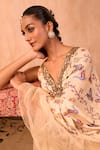 Shop_Mehak Murpana X AZA_Ivory Crepe, Organza Embroidery Printed Pre-draped Ruffle Saree With Blouse _Online_at_Aza_Fashions