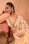 Mehak Murpana X AZA_Ivory Crepe, Organza Embroidery Printed Pre-draped Ruffle Saree With Blouse _at_Aza_Fashions