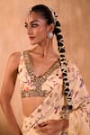 Mehak Murpana X AZA_Ivory Crepe, Organza Embroidery Printed Pre-draped Ruffle Saree With Blouse _Online