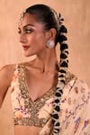 Mehak Murpana X AZA_Ivory Crepe, Organza Embroidery Printed Pre-draped Ruffle Saree With Blouse 