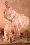 Mehak Murpana X AZA_Ivory Crepe, Organza Embroidery Printed Pre-draped Ruffle Saree With Blouse 