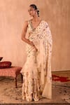 Mehak Murpana X AZA_Ivory Crepe, Organza Embroidery Printed Pre-draped Ruffle Saree With Blouse 