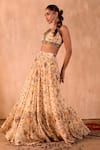 Mehak Murpana X AZA_Ivory Crepe, Net Embroidery, Zari V-neck Floral Print Layered Lehenga Set 