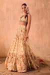 Mehak Murpana X AZA_Ivory Crepe, Net Embroidery, Zari V-neck Floral Print Layered Lehenga Set 