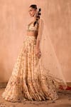 Mehak Murpana X AZA_Ivory Crepe, Net Embroidery, Zari V-neck Floral Print Layered Lehenga Set 
