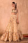 Mehak Murpana X AZA_Ivory Crepe, Net Embroidery, Zari V-neck Floral Print Layered Lehenga Set 