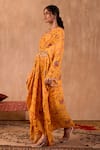 Mehak Murpana X AZA_Yellow Crepe V-neck Floral Print Draped Kaftan _at_Aza_Fashions