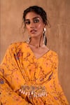Buy_Mehak Murpana X AZA_Yellow Crepe V-neck Floral Print Draped Kaftan 