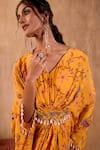 Shop_Mehak Murpana X AZA_Yellow Crepe V-neck Floral Print Draped Kaftan 