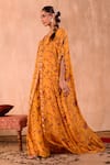 Shop_Mehak Murpana X AZA_Yellow Crepe Embroidery V-neck Floral Print Long Kaftan With Pant _Online_at_Aza_Fashions