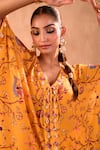 Shop_Mehak Murpana X AZA_Yellow Crepe Embroidery V-neck Floral Print Long Kaftan With Pant 