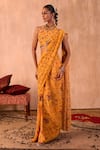 Buy_Mehak Murpana X AZA_Yellow Crepe Tassels, Embroidery Halter Printed Pre-draped Saree With Blouse _at_Aza_Fashions