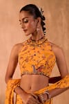 Mehak Murpana X AZA_Yellow Crepe Tassels, Embroidery Halter Printed Pre-draped Saree With Blouse _Online