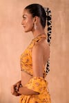 Buy_Mehak Murpana X AZA_Yellow Crepe Tassels, Embroidery Halter Printed Pre-draped Saree With Blouse _Online