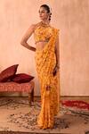 Shop_Mehak Murpana X AZA_Yellow Crepe Tassels, Embroidery Halter Printed Pre-draped Saree With Blouse _Online