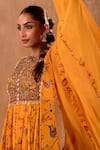 Buy_Mehak Murpana X AZA_Yellow Crepe, Georgette Embroidery Round Neck Floral Print Anarkali With Dupatta _Online_at_Aza_Fashions