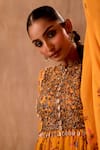 Buy_Mehak Murpana X AZA_Yellow Crepe, Georgette Embroidery Round Neck Floral Print Anarkali With Dupatta 