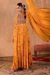 Shop_Mehak Murpana X AZA_Yellow Crepe, Georgette Embroidery Round Neck Floral Print Anarkali With Dupatta 