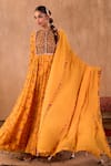 Mehak Murpana X AZA_Yellow Crepe, Georgette Embroidery Round Neck Floral Print Anarkali With Dupatta _Online_at_Aza_Fashions