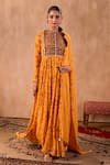 Buy_Mehak Murpana X AZA_Yellow Crepe, Georgette Embroidery Round Neck Floral Print Anarkali With Dupatta _at_Aza_Fashions