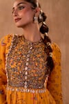 Buy_Mehak Murpana X AZA_Yellow Crepe, Georgette Embroidery Round Neck Floral Print Anarkali With Dupatta _Online