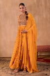 Mehak Murpana X AZA_Yellow Crepe, Georgette Embroidery Round Neck Floral Print Anarkali With Dupatta 