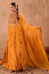 Mehak Murpana X AZA_Yellow Crepe, Georgette Embroidery Round Neck Floral Print Anarkali With Dupatta 