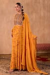 Mehak Murpana X AZA_Yellow Crepe, Georgette Embroidery Round Neck Floral Print Anarkali With Dupatta 