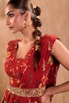 Buy_Mehak Murpana X AZA_Red Crepe Embroidery, Beads, Tassels Floral Print Peplum Top And Draped Pant Set _Online_at_Aza_Fashions