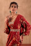 Mehak Murpana X AZA_Red Crepe Embroidery V-neck Floral Print Anarkali With Draped Dupatta _at_Aza_Fashions