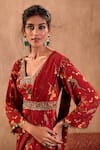 Shop_Mehak Murpana X AZA_Red Crepe Embroidery V-neck Floral Print Anarkali With Draped Dupatta 