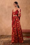Mehak Murpana X AZA_Red Crepe Embroidery V-neck Floral Print Anarkali With Draped Dupatta _Online