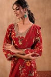 Buy_Mehak Murpana X AZA_Red Crepe Embroidery V-neck Floral Print Anarkali With Draped Dupatta _Online
