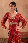 Shop_Mehak Murpana X AZA_Red Crepe Embroidery V-neck Floral Print Anarkali With Draped Dupatta _Online