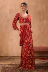 Mehak Murpana X AZA_Red Crepe Embroidery V-neck Floral Print Anarkali With Draped Dupatta 