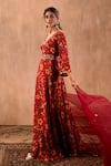Buy_Mehak Murpana X AZA_Red Crepe, Georgette Embroidery V-neck Floral Print Anarkali With Dupatta _Online_at_Aza_Fashions