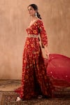 Mehak Murpana X AZA_Red Crepe, Georgette Embroidery V-neck Floral Print Anarkali With Dupatta _at_Aza_Fashions