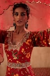 Mehak Murpana X AZA_Red Crepe, Georgette Embroidery V-neck Floral Print Anarkali With Dupatta _Online