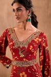 Mehak Murpana X AZA_Red Crepe, Georgette Embroidery V-neck Floral Print Anarkali With Dupatta 