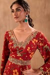 Mehak Murpana X AZA_Red Crepe, Georgette Embroidery V-neck Floral Print Anarkali With Dupatta 