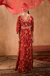 Mehak Murpana X AZA_Red Crepe, Georgette Embroidery V-neck Floral Print Anarkali With Dupatta 