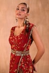 Buy_Mehak Murpana X AZA_Red Crepe Embroidery Square Neck Floral Print Jumpsuit With Draped Dupatta _Online_at_Aza_Fashions