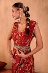 Buy_Mehak Murpana X AZA_Red Crepe Embroidery Square Neck Floral Print Jumpsuit With Draped Dupatta 