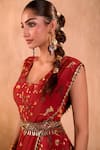 Shop_Mehak Murpana X AZA_Red Crepe Embroidery Square Neck Floral Print Jumpsuit With Draped Dupatta _Online