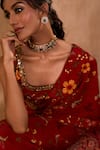 Buy_Mehak Murpana X AZA_Red Crepe Embroidery Square Neck Floral Print Pre-draped Saree With Blouse _Online_at_Aza_Fashions